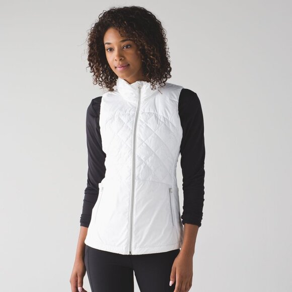 Lululemon Women's White Down For A Run Slim Full-Zip Puffer Vest Size 4 - Picture 1 of 7